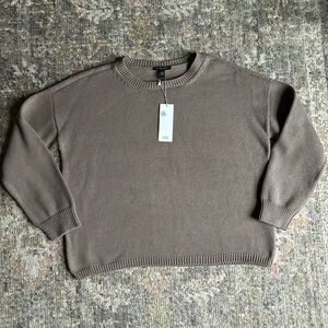 Eileen Fisher Organic Cotton Creckneck Box Top Sweater Natural Size Large Petite